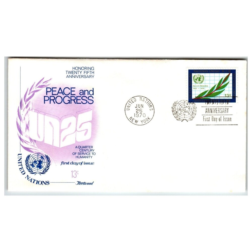 UN First Day Cover 1970 New York 25th Anniversary Scott #202